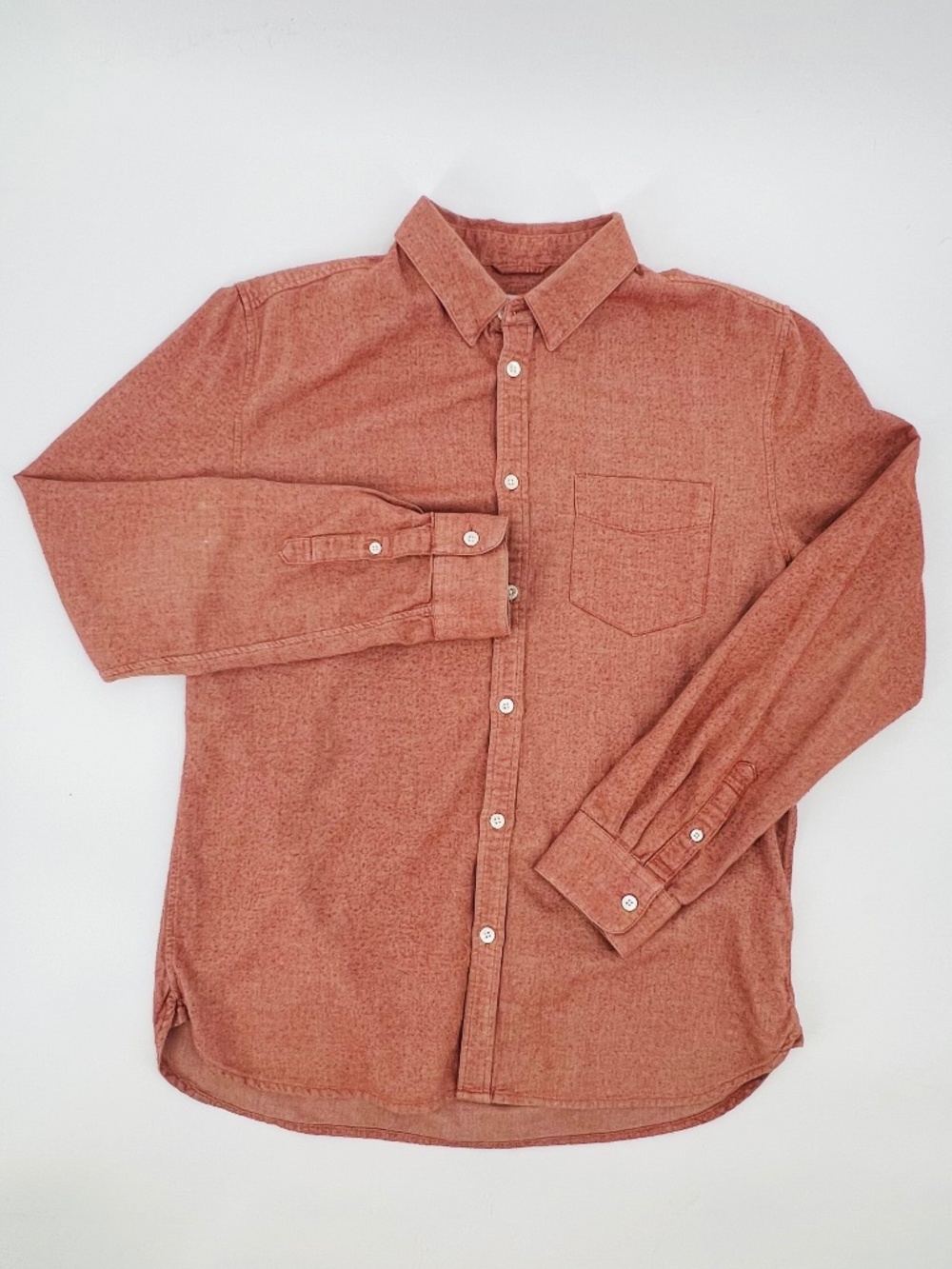 BLDWN Hansen Rust Button Down Shirt 100% Cotton S Pocket Herringbone Regular Fit